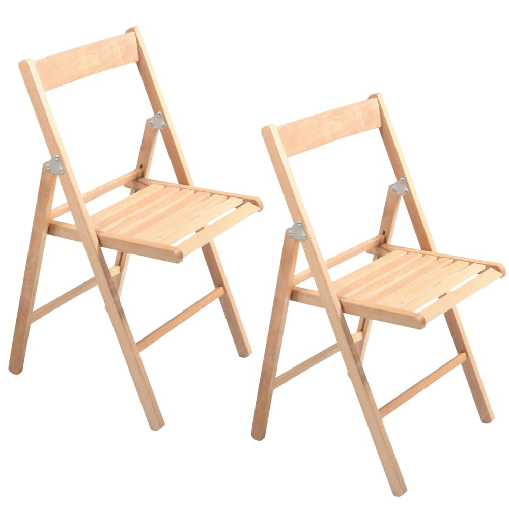 2 Sedie Pieghevoli in Legno di Faggio dal colore Naturale, Misura 42x40x78 cm, Sedia Salvaspazio Richiudibile, Struttura Resistente, Comoda Seduta, per Esterno ed Interno - 0696C