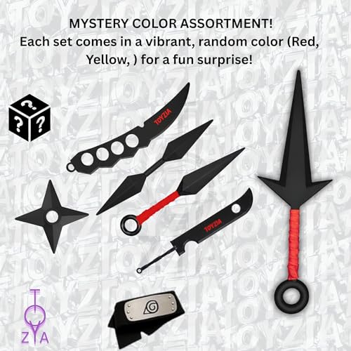 Image of Ninja Kunai Mega Combo Kit - 5 Kunai Knife, Shuriken Star, Headband,48 Trading Card & Sticker, Anime Costume Accessory Set for Kids, LARP & Birthday Gifts