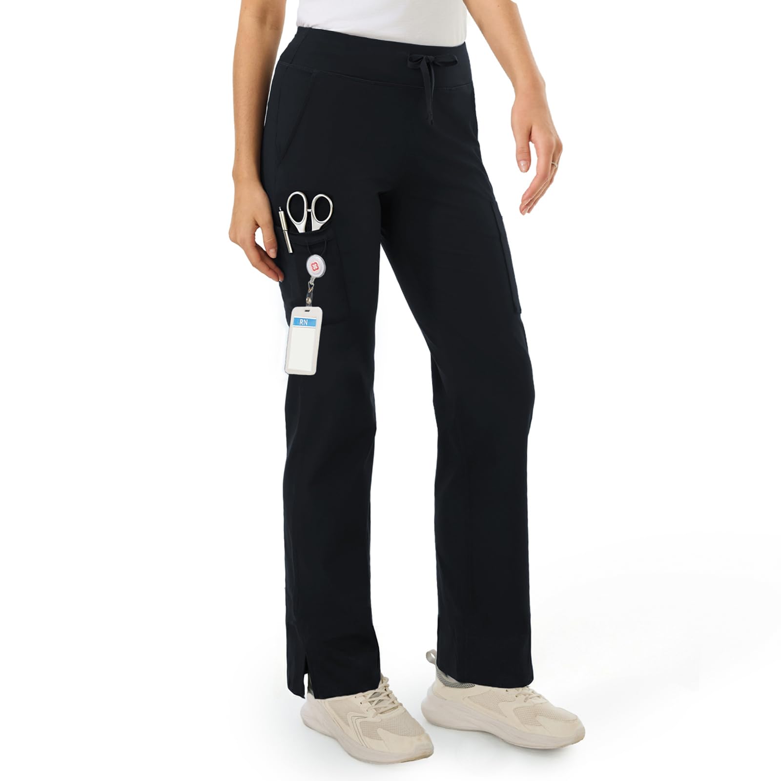 Womens Yoga Scrub Pants Stretch High Waisted Straight Leg Uniform 5 Pockets Anti-Wrinkle Cargo Workwear
