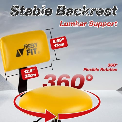 Image of Shop Stool with Backrest, Mechanic Garage Stool for Workshop, Adjustable Shop Stools Chair, Padded Workbench Stools for Men Women, 300 LBS Capacity, 360 Swivel PVC Seat, Heavy Duty, Yellow