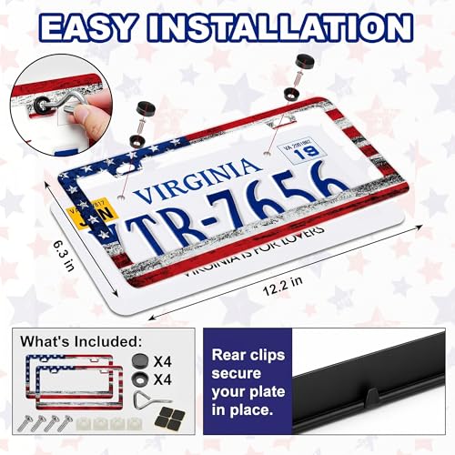 Image of American Flag License Plate Frame 2 Pack Patriotic Plate Holder