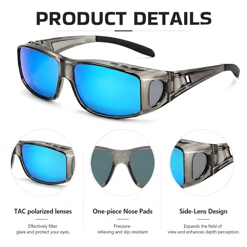 Image of SIPHEW Mirrored Sunglasses Polarized Fit Over Glasses for Men&Women | Wrap Around Sun Glasses,UV400 Protection,Lightweight & Comfortable,Driving,Outdoors