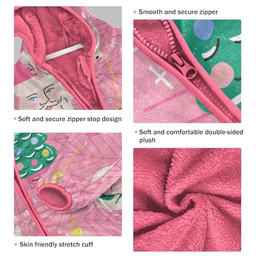 OTVEE Vintage Christmas Tree on Pink Kids Hoodie Jacket Fall Spring Full Zip Warm Outwear Coat3