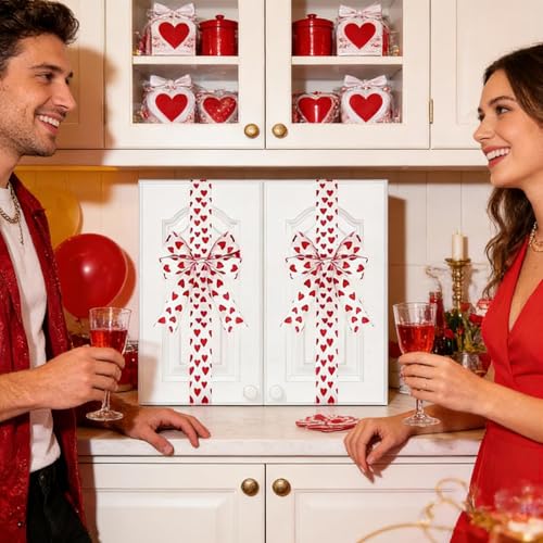Decoraciones de puerta de San Valentín con 6 nudos luminosos y corazones de satén 4