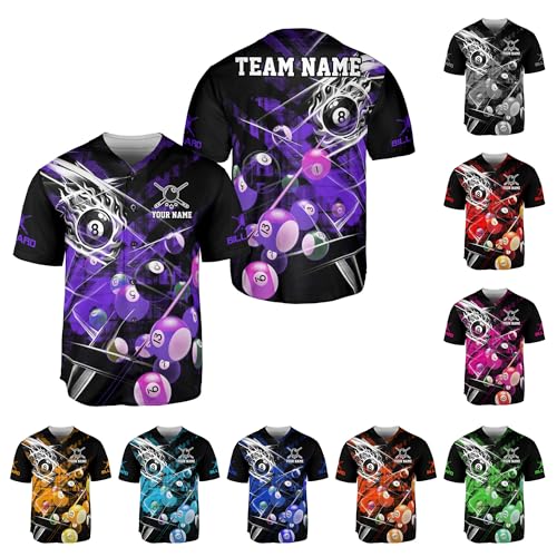 MAPrints Personalized Billiards Button Up Baseball Jersey, 8 Ball Pool Jersey, Billiard Shirt, Gift for Billiards Team Player (US, Alpha, Small, 5X-Large, Regular, Regular, BL 9)