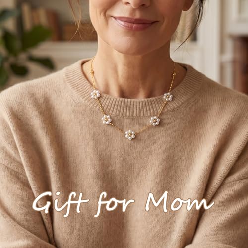 RINHOO Pearl Necklaces for Women Dainty 14K Gold/Sliver Plated Layered Pearl Necklace Wedding Trendy Pearl Jewelry Gift (Gold-1 layered) - image 5