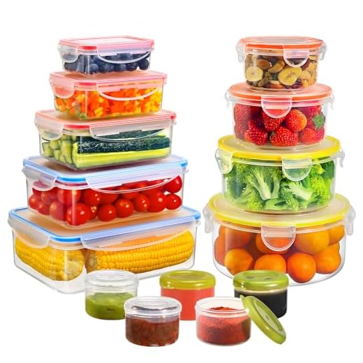 YASHE 28 Pezzi Contenitori Ermetici per Alimenti, Senza BPA Contenitore Plastica con Coperchio, Contenitori Cucina Organizer per Dispensa, Credenza, Sicuro nel Microonde e Lavastoviglie