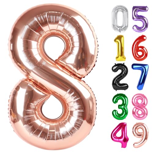 Image of Rose Gold Number 8 Balloon 40 Inch, 8th Birthday Party Decorations, Giant 8 Foil Balloon for Party Supplies