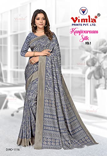 Image of Vimla Women's Kanjivaram Silk Uniform Saree and Unstitched Blouse Piece | Office School Uniform Saree For Women | Sari for Women