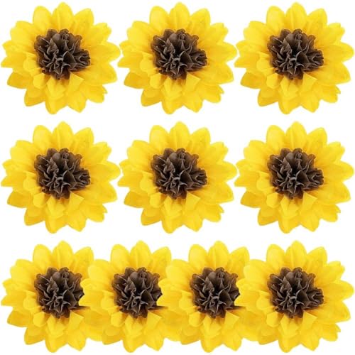 Muteitt 10 Pezzi di Carta Velina Girasole Pompon Decorazioni per Feste Fiori Decorazioni Appendere a Parete per Compleanno Nuziale Baby Shower Festa di Nozze