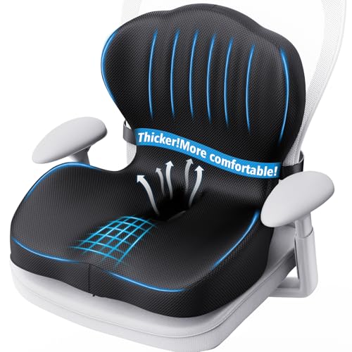 Benazcap Memory Foam Seat Cushion with Lumbar Support Pillow for Office Chair, Car & Gaming Seat, Wheelchair, Ergonomic Design for Sciatica & Tailbone Pressure Relief, Black