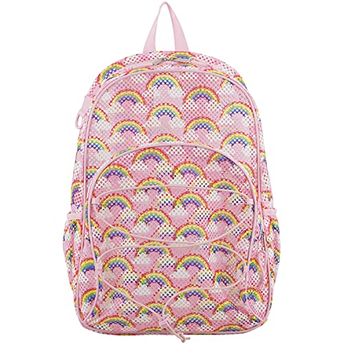 Eastsport Mesh Backpack Heavy Duty See-Through Semi-Transparent With Bungee For Adults, College, Beach, Sporting Events, And Travel - Rainbow/Rose Sand #TOP1