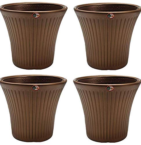 OSHIGREENS Round Flower planters pots Pack of 4 Brown Color 10 inches Size (B086H1DL1V) Amazon Price History, Amazon Price Tracker