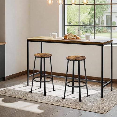 Butacos de bar Yaheetech, set de 2, estilo industrial con patas de metal, color marrón rústico, capacidad de 136 kg por butaco, estructura de metal y asiento de madera MDF resistente al agua, patas ajustables para evitar rayones en el piso miniatura 2