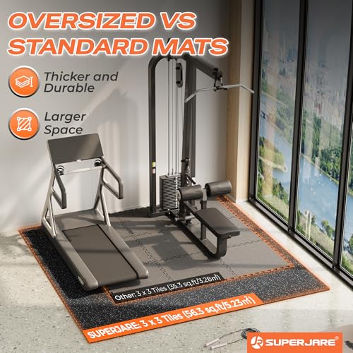 SUPERJARE 30" x 30" Larger Rubber Top Exercise Equipment Mats, 0.56" Thick 9PCS 56.3 Sq Ft High-Density EVA Foam Interlocking Gym Flooring, Big Workout Mat for Home Gym, Floor Protection, Black/Grey - image 2