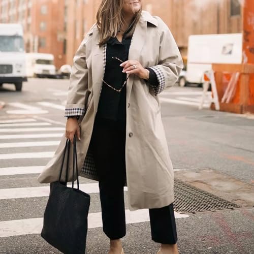 Songling Womens Long Trench Coat Single Breasted Oversized