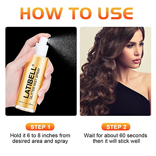 Latibell Glitter Spray Mist, Body Glitter Spray, Hair Glitter Spray, Glitter Spray For Hair And Body, Body Shimmer Spray, Body Glitter For Women, Cosmetic Glitter Sparkle Glitter- Gold, 2.7 Fl Oz #TOP3