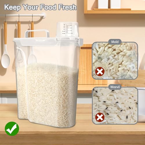 Image of Komzon Rice Storage Containers, Airtight Cereal Containers Storage, with Pouring Spout Portable Handle for Flour, Pasta, Grain and Baking, Pet Dog Cat Bird Food Container 20lb White