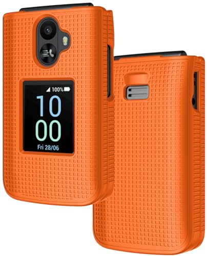 Nakedcellphone Case for TCL Flip 3 Phone, Slim Hard Shell Protector Cover [Anti-Fingerprint, Grid Texture] for T435 (2024) - Bright Orange