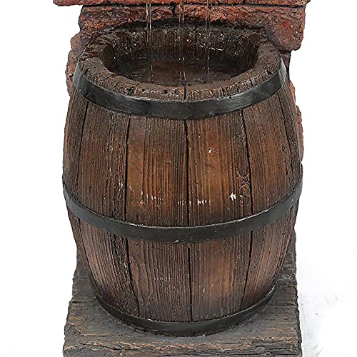 Tomppy Resin Wine Bottle And Barrel Outdoor Fountain, Led Beer Barrel Water Fountains Feature Sculpture, Self Circulating Garden Fountain Statue, Outdoor Lawn Courtyard Yard Art Decoration (A) #TOP4