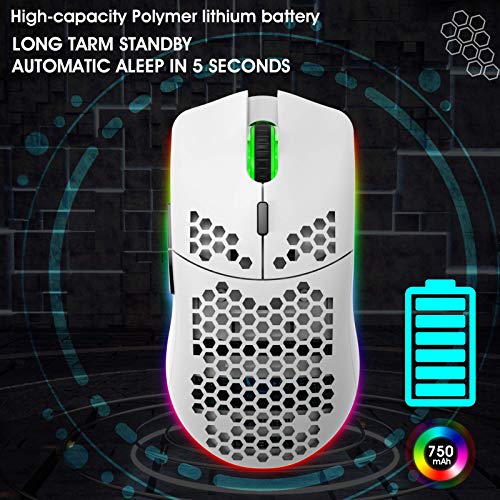 Mouse para juegos con retroiluminación RGB programable inalámbrico 2.4G Yctze blanco 4