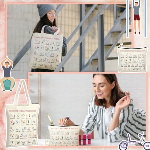 2 Pcs Physical Therapy Gifts Occupational Therapy Gifts Thank You Retirement Presents for Women Teens Coworker Friend Tote Bag Makeup Bag for PT PTA OT World PT Day4