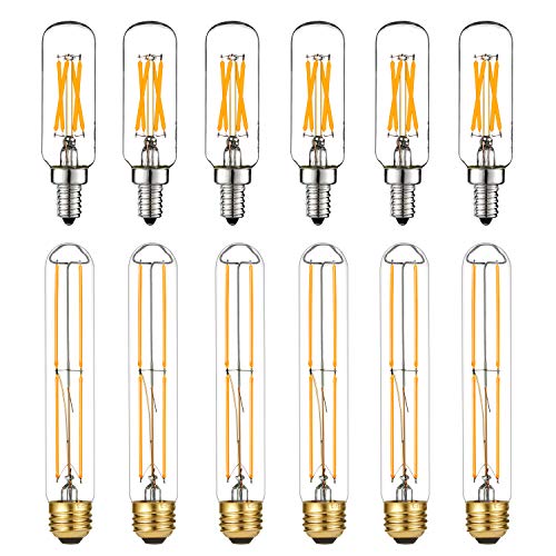 LiteHistory Dimmable E12 Candelabra Bulb 60 Watt 6Pack E26 Edison Bulb 6W=60 Watt Edison Light Bulbs 60 Watt for Chandeliers,Ceiling Fan,Wall scones,Vanity 6Pack Warm 2700K AC120V Tubular Light Bulb