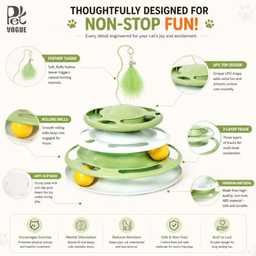 Image of PetVogue Interactive 3-Tier Cat Track Toy with Rolling Balls & Feather Teaser, Multi-Level Indoor Cat Activity, Durable Plastic Exercise Chase Toy for Kittens & Adult Cats