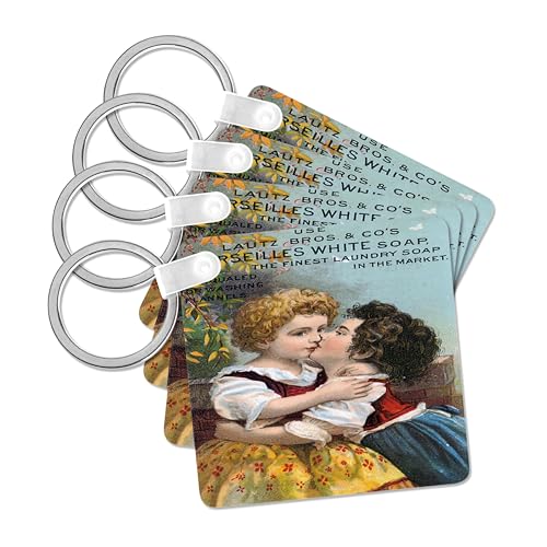 3dRose, Use Lautz Brothers and Company Laundry Soap with Little Boy and Girl Kissing, set of 4 Key Chains
