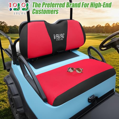 Image of 10L0L Golf Cart Seat Cover Set Fit for Club Car DS Precedent & Yamaha, Warm Bench Seat Covers for Cold Winter Weather, Breathable Washable Polyester Mesh Cloth Gray Black Beige Red Blue