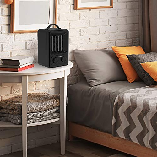 Mini Space Heater & Air Circulator 2 In 1 – Portable Electric Fan & Heater Combo -Vintage Carry Handle -Small Personal Home Floor Office Space Cooler & Ceramic Heater W/Tip Over & Overheat Protection…