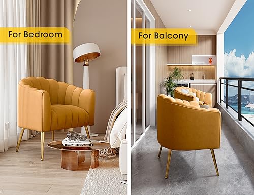 Image of Dewhut Oversized Pumpkin Couch Accent Chair, Modern Comfy Velvet Upholstered Barrel Chairs, Luxury Single Sofa Armchair for Living Room, Waiting Room, Office and Vanity, (Mustard)