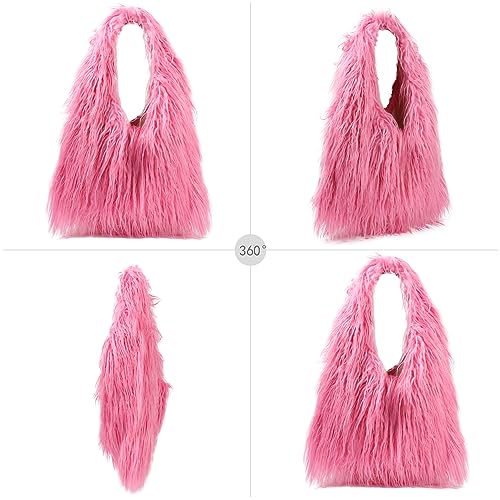 Image of Aisi Women Faux Fur Tote Bag Fluffy Plush Shoulder Bags Soft Casual Hobo Bag Big Capacity Shopping Bag