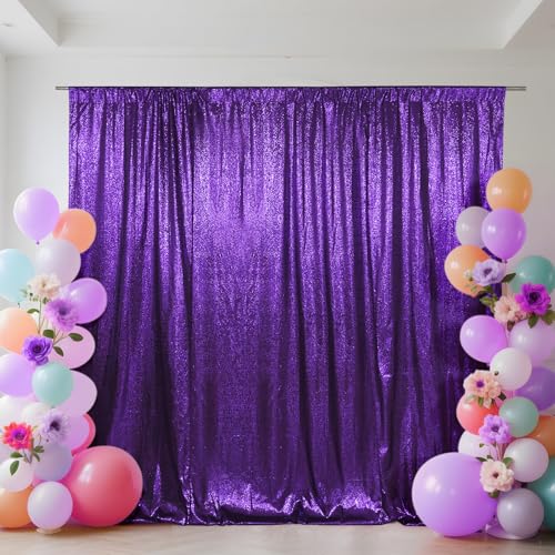 SquarePie 8x10ft Purple Sequin Backdrop, High Density Non-Transparent Glitter Curtain for Photography, Birthday, Wedding Party Decorations, Thick Solid Background with 4" Rod Pocket, 1 Panel