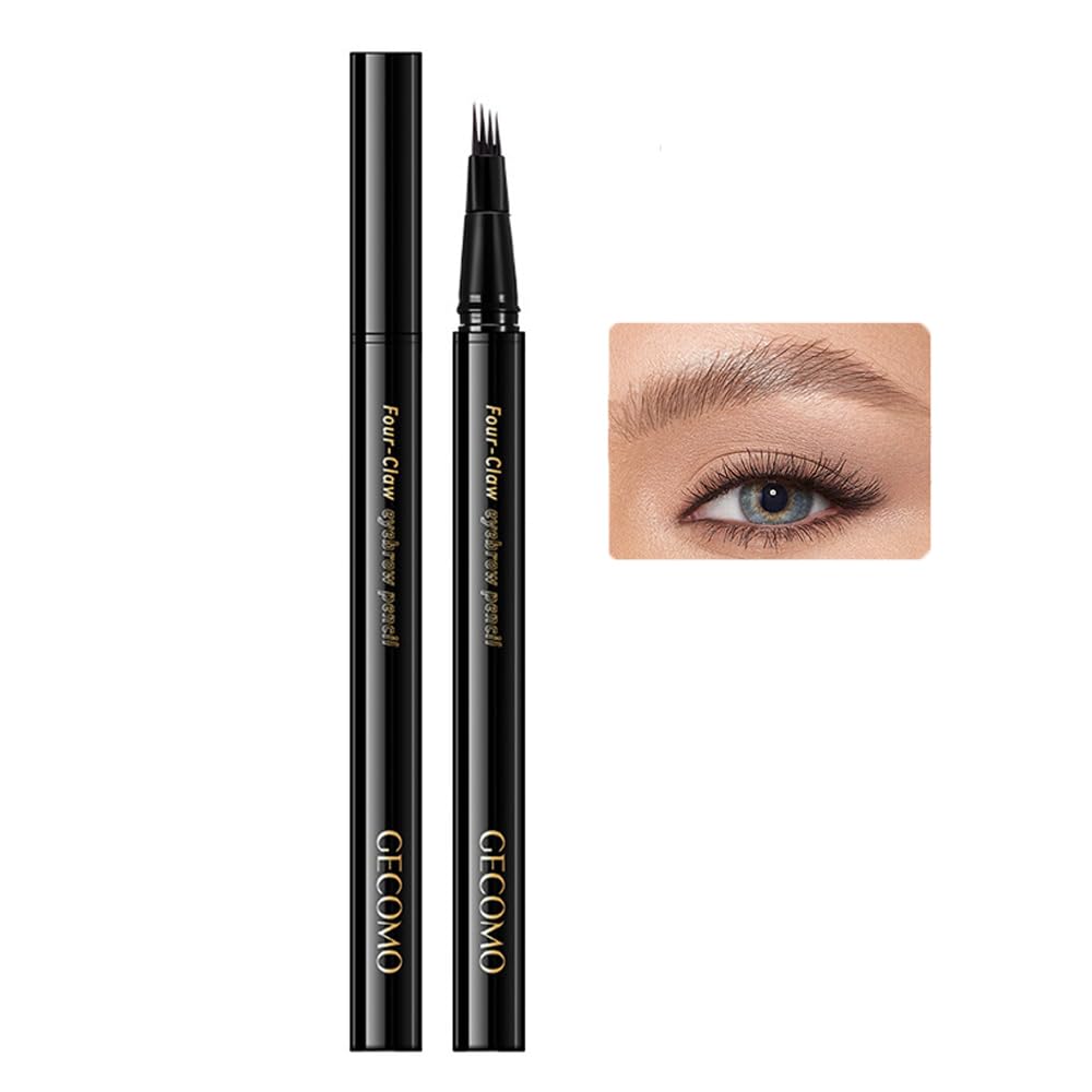 Lápiz de Cejas Microblading, Lápiz de Cejas Tatuaje Resistente al Agua 4 Puntas de Horquilla, 24 Horas de Larga Duración y Aspecto Natural (marrón claro)