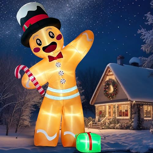 Fayavoo 3,6M Aufblasbare Weihnachtsdeko Außen, Riesige Lebkuchenmann Weihnachten Aufblasbar für den Garten mit 8 LEDs, Weihnachtsdeko Aufblasbar Lebkuchenmännchen Weihnachten für Hof Rasen Garten