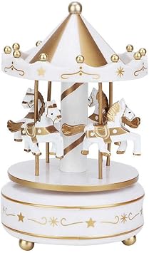 Vintage Carousel Music Box, Merry-go-Round Music Boxes, Birthday Cake Topper, Christmas Festival Music Box Home Table DecorationWhite&Gold