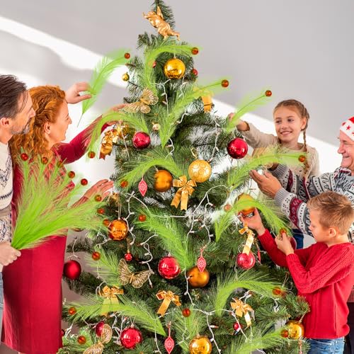 ライムグリーンとレッドのクリスマスオーナメント クリスマスツリートッパー 17インチ グリッターベリー 毛皮 ライムグリーン カーリーピック 茎 クリスマスツリーアクセサリー 花瓶フィラー パンパス 草 ホームオフィス パーティー装飾 [3]