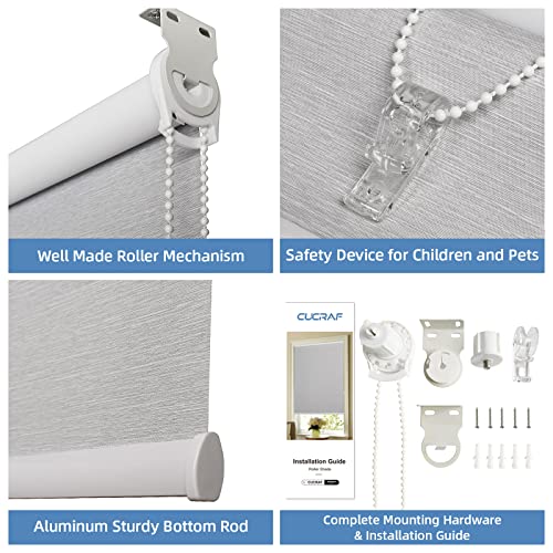 Cucraf 100% Blackout Roller Window Shades, Striped Jacquard Pattern Room Darkening Roller Blinds For Bedroom Office And Home, Easy To Install, Light Grey,23" W X 75" H #TOP1