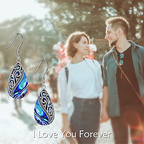 POPLYKE Abalone Shell Filigree Teardrop Drop Dangle Earrings Sterling Silver Vintage Leverback Earrings Jewelry3