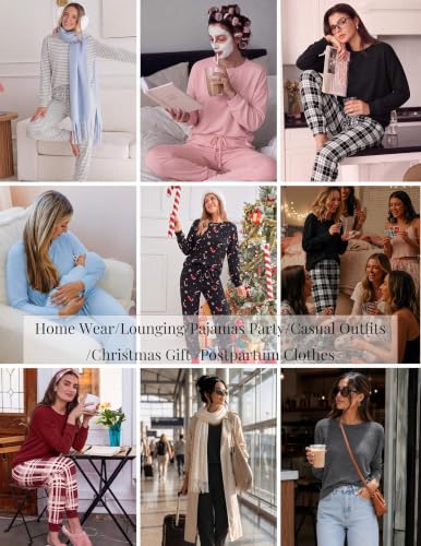 2-Piece Ekouaer Women's Long Sleeve Pajama Set w/ Pocketed Jogger Pants (S-XXL, Various Colors) - image 5