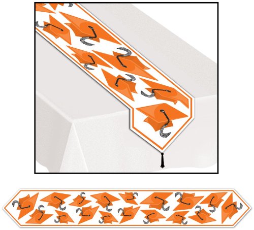 Printed Grad Cap Table Runner (orange) Party Accessory  (1 count) (1/Pkg)