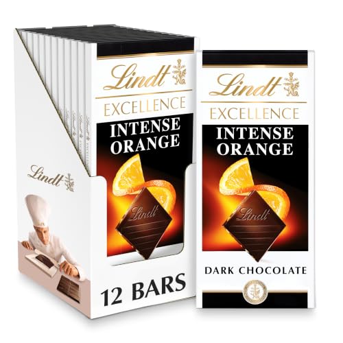Lindt EXCELLENCE Intense Orange Dark Chocolate Candy Bar, 3.5 oz., 12 Pack