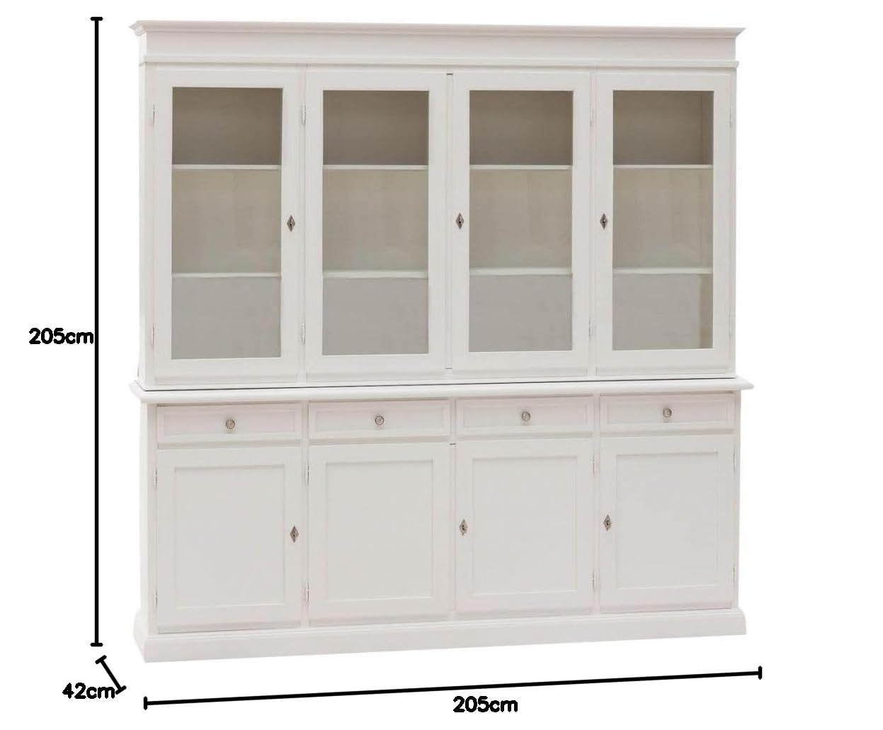Vicentini arreda CREDENZA CRISTALLIERA IN LEGNO 4 PORTE MOD MARTINI SHABBY CHIC BIANCA
