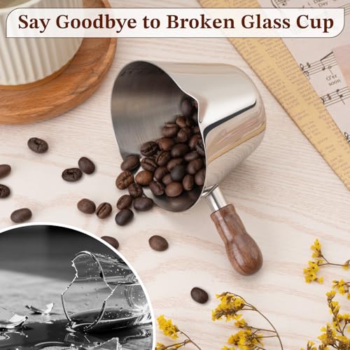 Image of Amrules 6.8oz Espresso Measuring Cup with Wood Handle & Double Spout,Silver