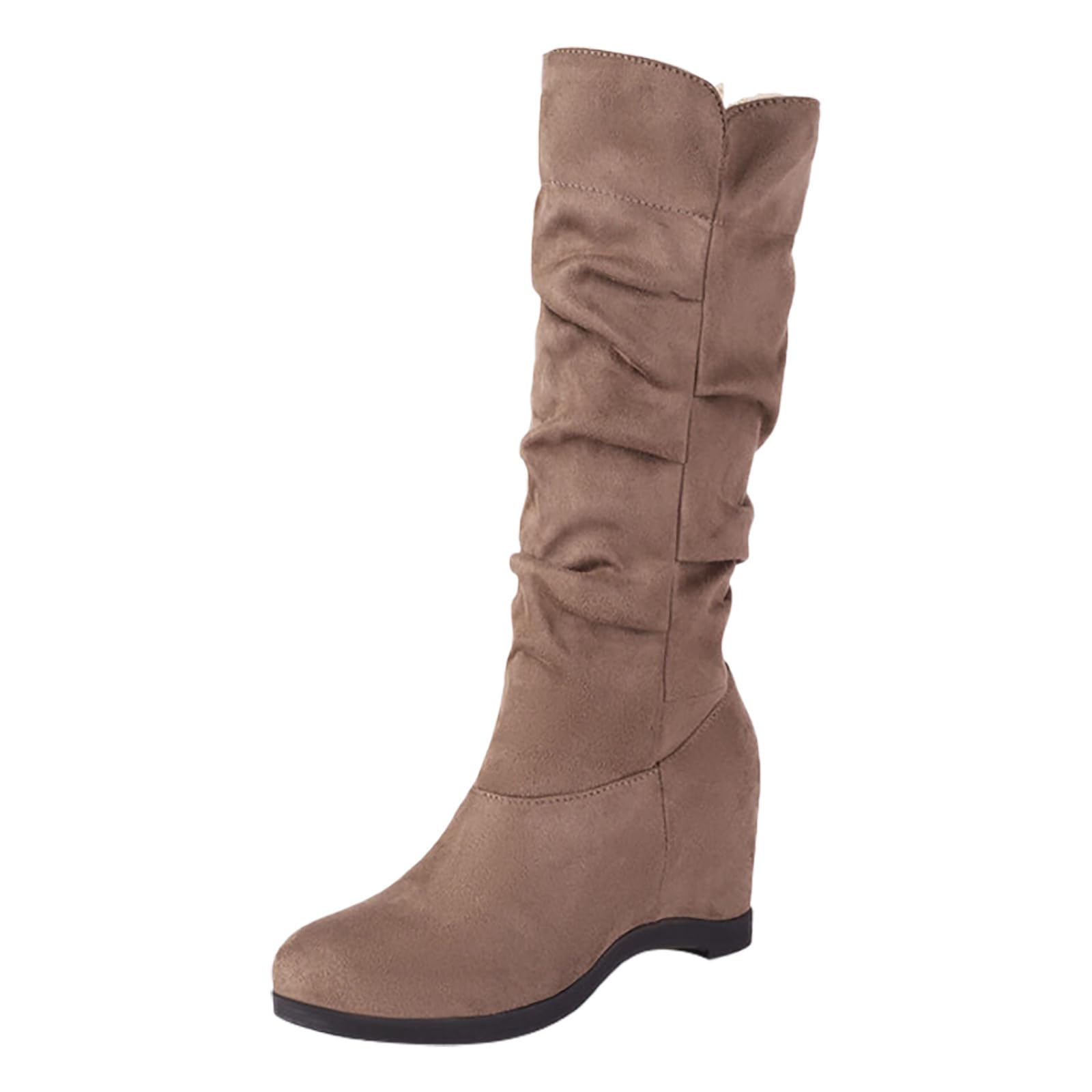 Botines para mujer Otoño Invierno Estilo Coreano Ante Color Sólido Tacón Cuña Botas Alto No Rodilla Alto Botas Largas Mujer Elegante
