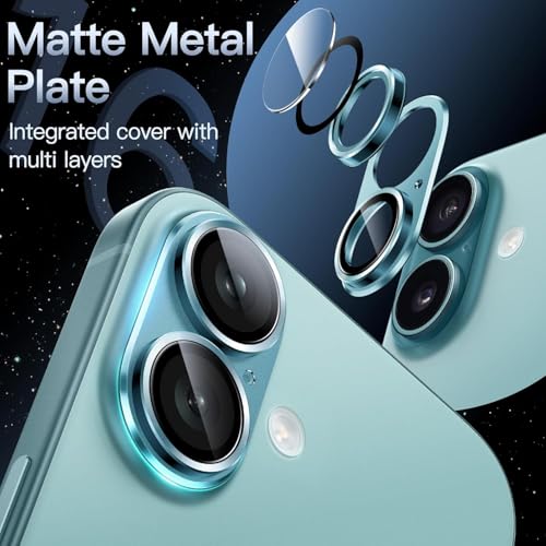 Image of Titanium Camera Lens Protector for iPhone 16 / iPhone 16 Plus Green HD Clear Glass, Scratch & Drop Resistant Camera Cover Anti-Fingerprint Case Friendly Waterproof Anti Bubble Easy Install Camera Protector