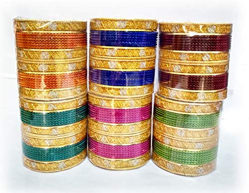 BN09 Yuktha Eternals Multi Colors Party Wear Set Bangles - Assorted 6 Colors x 24 Bangles (144 Bangles) - Size 2.4 inches