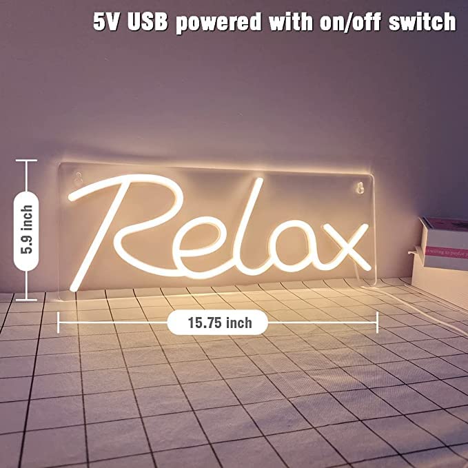 Image of VYNES RELAX LED Neon Signs Light LED Art Decorative Sign - Wall Decor /Table Decor, Home Decor for Wedding Party Kids Room Living Room House Bar Pub Hotel Beach (Warm White) Neon Signs