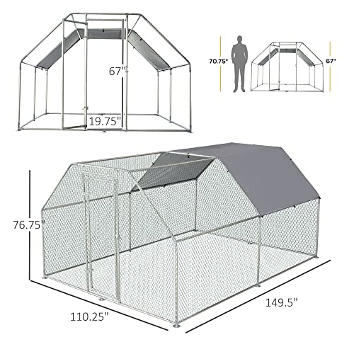 PawHut 12' Metal Chicken Coop Run with Roof, Walk-in Chicken Coop Fence, Chicken House Chicken Cage Outdoor Chicken Pen… - Image 4